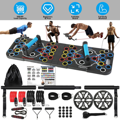 Multifunctional Push Up Board Home Strength Training Equipment With 15 Fitness Accessories Pilates Bar Resistance Band Roller Wheel Full Body Workout Home Gym Equipment - OneStore-Electronics and Accessories example prod